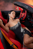 Strapless Black Mermaid Prom Dress with Tassel