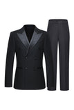 2 Piece Peak Lapel Double Breasted Black Men's Party Suits