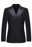 2 Piece Peak Lapel Double Breasted Black Men's Party Suits