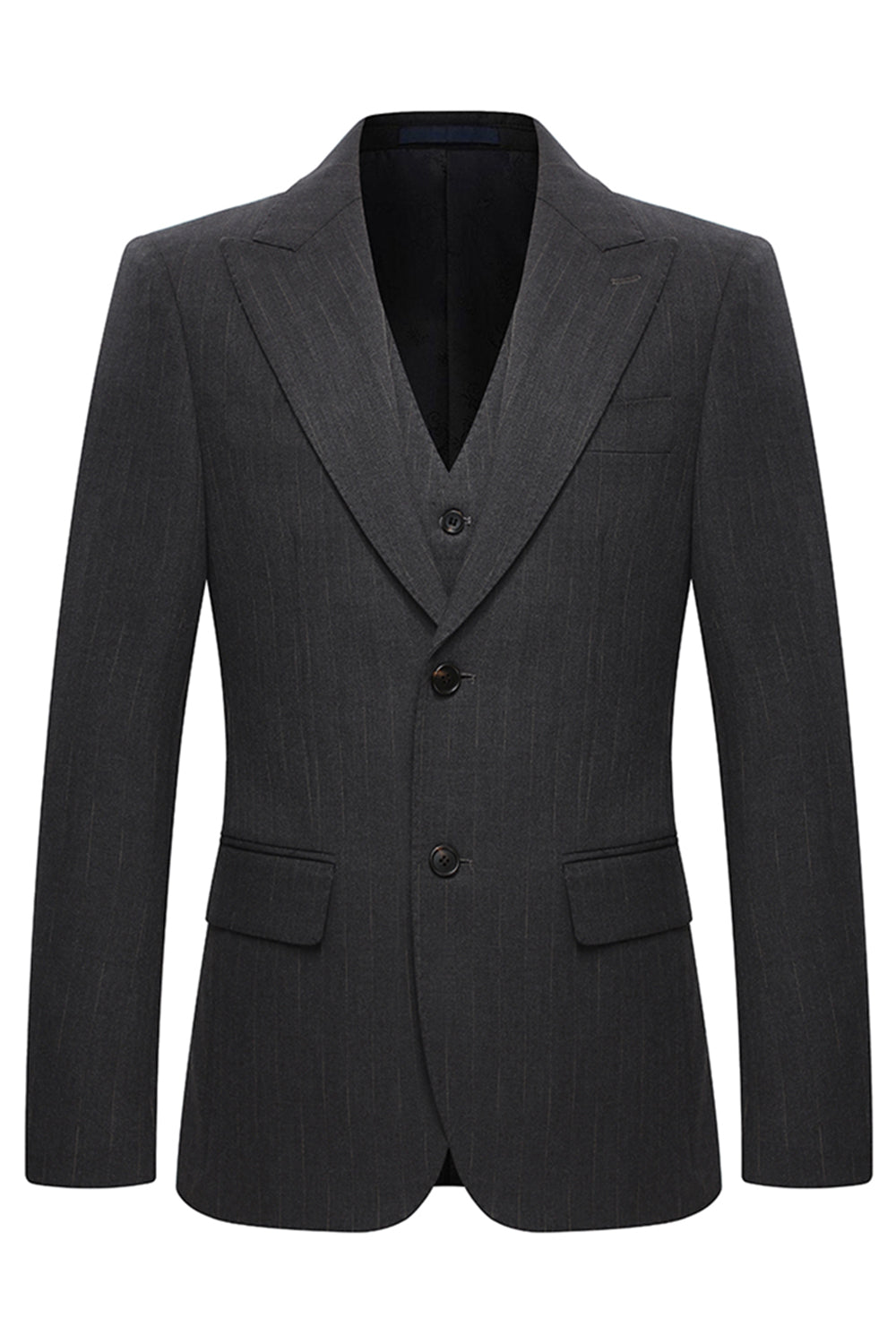 Peak Lapel 3 Piece Single Breasted Coffee Men's Suits