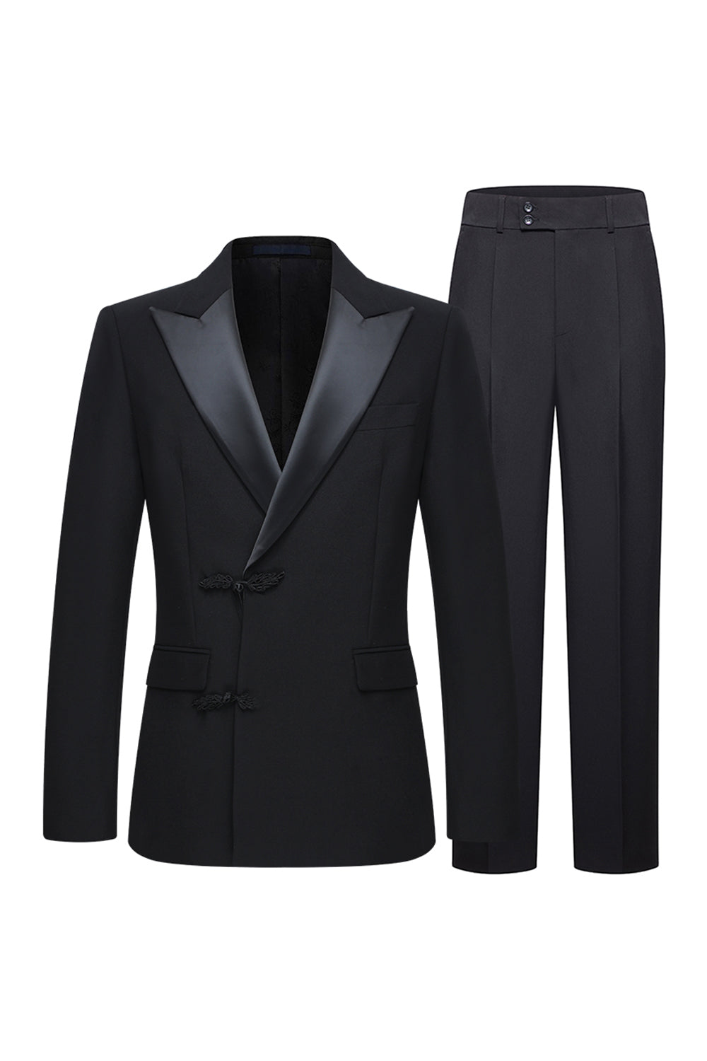 Slim Fit Peak Lapel 2 Piece Men's Black Suits
