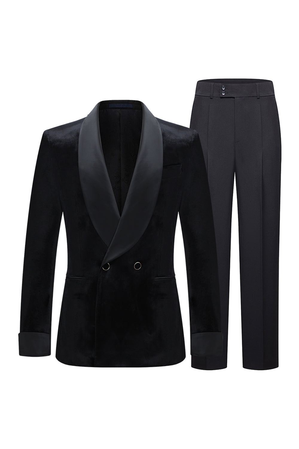 Shawl Lapel 2 Piece Black Velvet Men's Suits