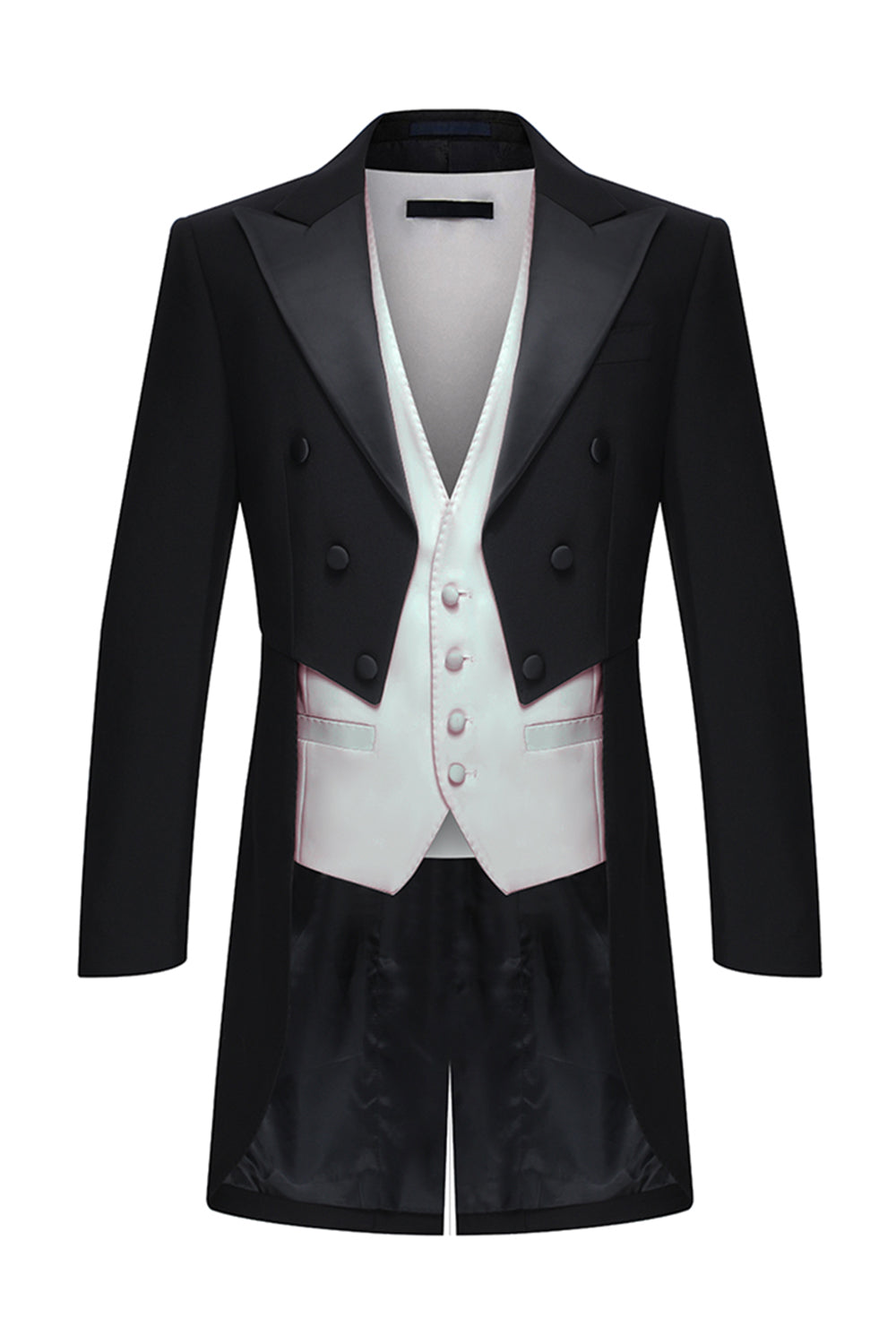 Black Peak Lapel Double Breasted Men's 3 Piece Tuxedo