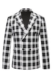 Black and White Peak Lapel Double Breasted Plaid Men's Blazer