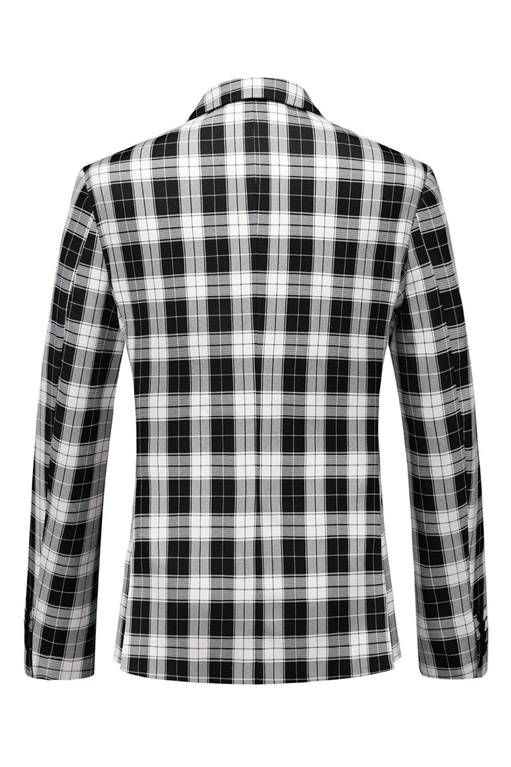 Black and White Peak Lapel Double Breasted Plaid Men's Blazer