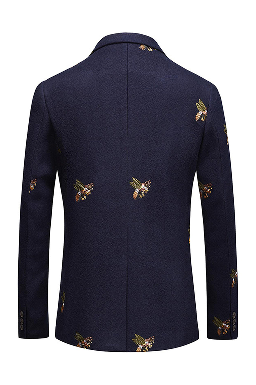 Navy Notched Lapel One Button Embroidered Men's Blazer