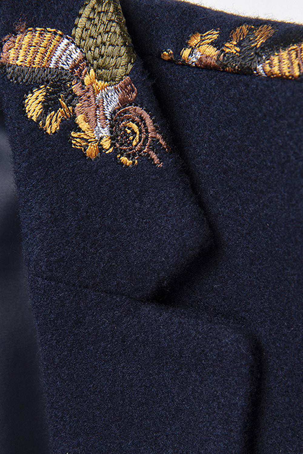 Navy Notched Lapel One Button Embroidered Men's Blazer