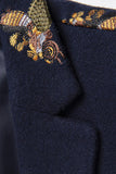 Navy Notched Lapel One Button Embroidered Men's Blazer
