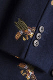 Navy Notched Lapel One Button Embroidered Men's Blazer