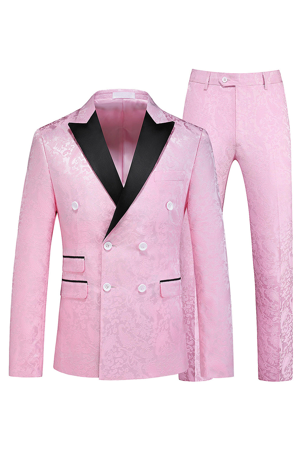 Peak Lapel Jacquard 2 Piece Blue Double Breasted Men's Suits