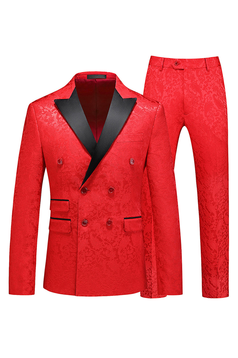 Peak Lapel Jacquard 2 Piece Blue Double Breasted Men's Suits