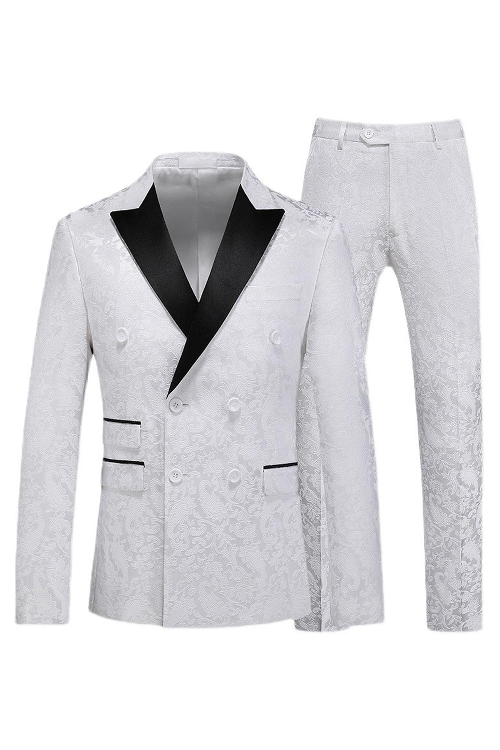 Peak Lapel Jacquard 2 Piece Blue Double Breasted Men's Suits