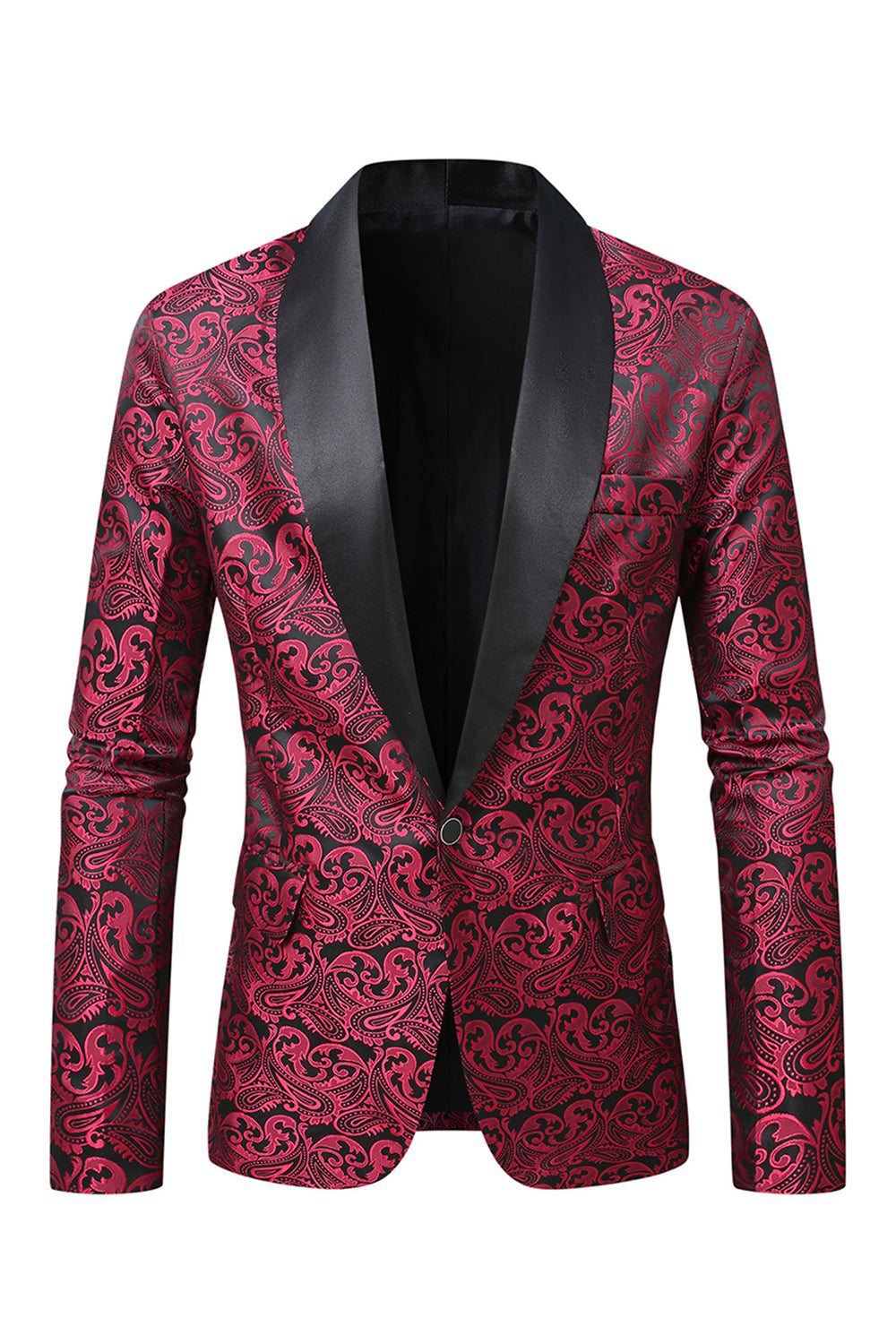 Dark Red Jacquard Shawl Lapel Men's Prom Blazer