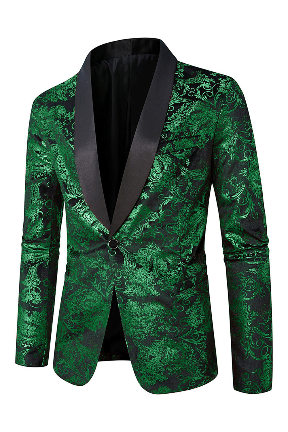Green Shawl Lapel One Button Jacquard Men's Prom Blazer