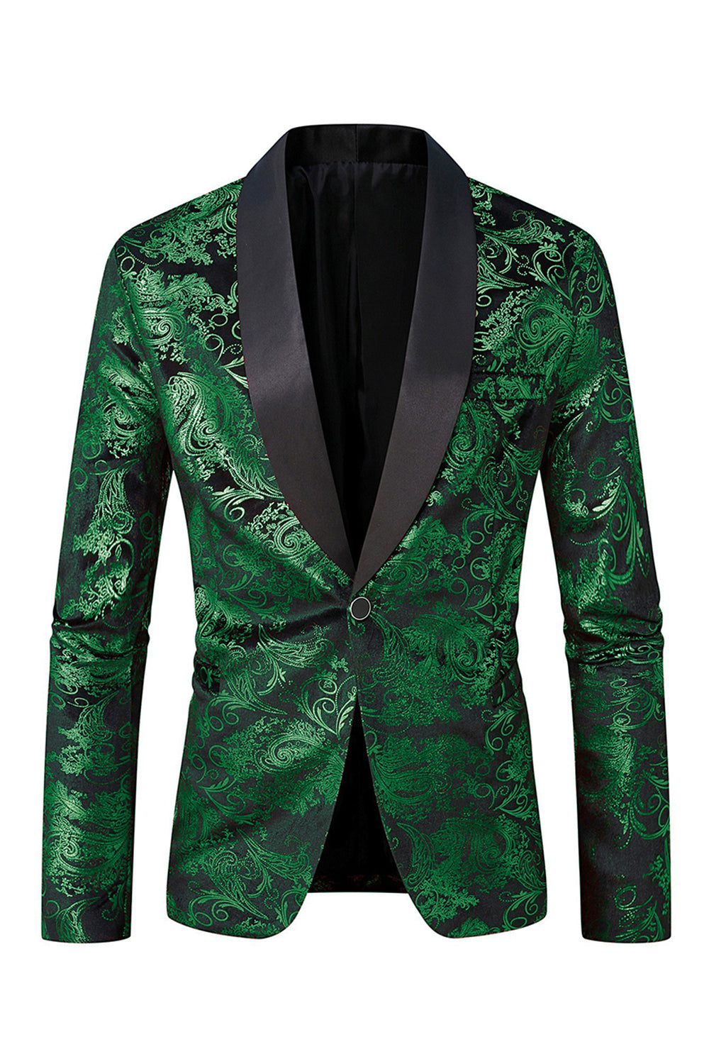 Green Shawl Lapel One Button Jacquard Men's Prom Blazer