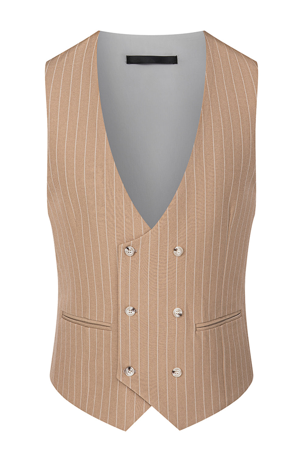 Beige Striped 3 Piece Notched Lapel Men's Suits