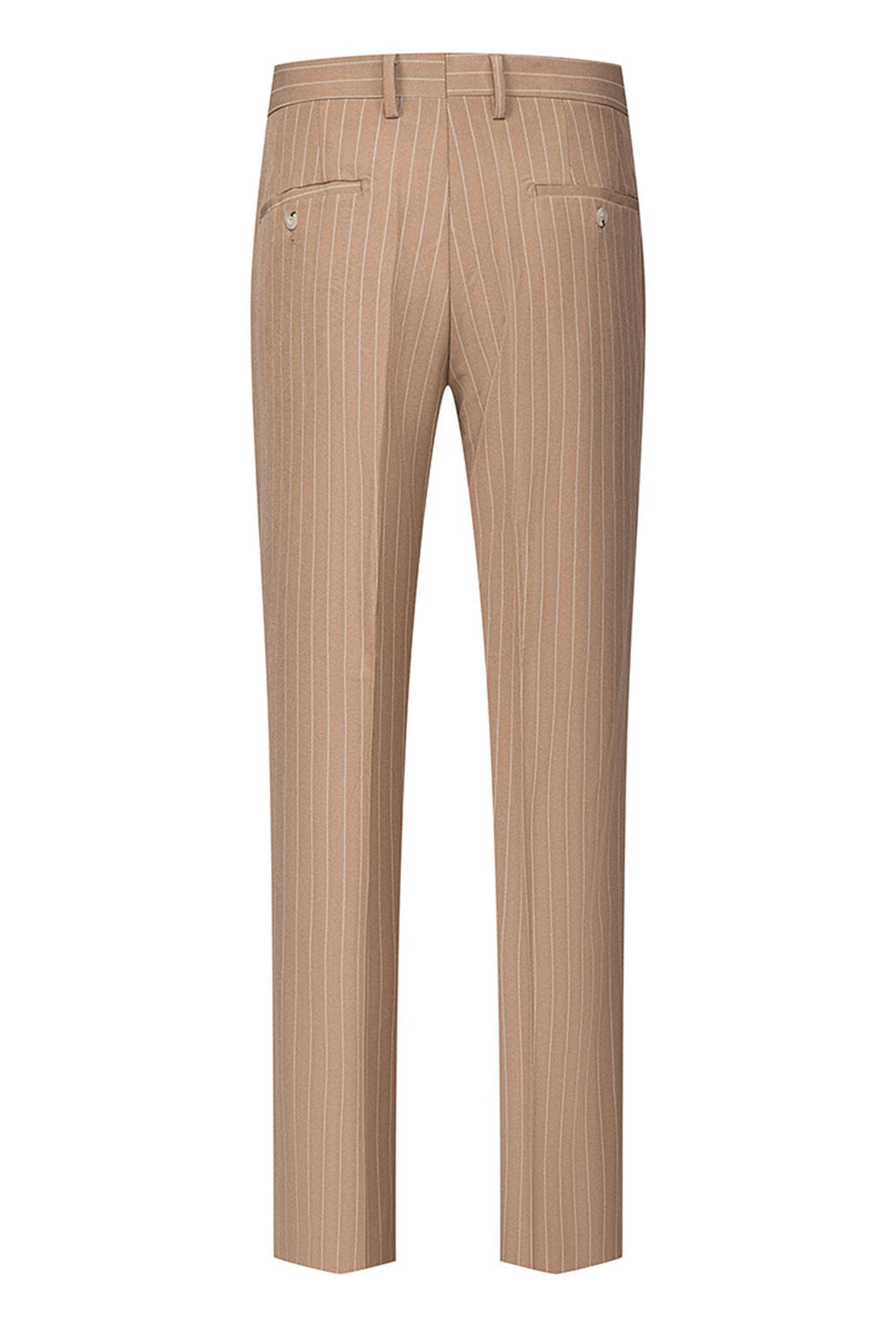 Beige Striped 3 Piece Notched Lapel Men's Suits