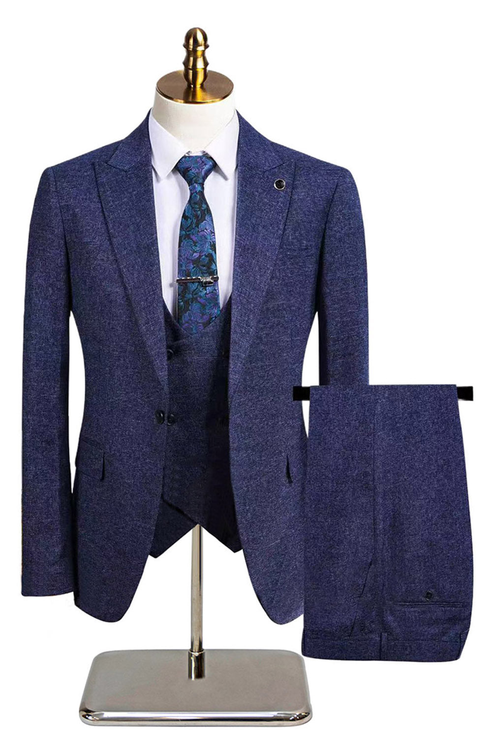 Dark Grey 3 Piece Peak Lapel Slim Fit Men's Wedding Suits