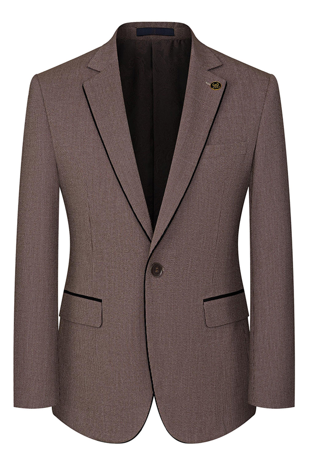 Taupe 3 Piece Slim Fit Notched Lapel One Button Men's Formal Suits