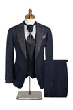 Slim Fit 3 Piece Peak Lapel Men's Black Suits