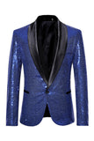 Sparkly Blue Shawl Lapel One Button Men's Prom Blazer
