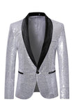 Sparkly Blue Shawl Lapel One Button Men's Prom Blazer