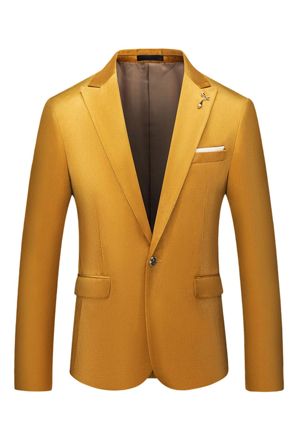Yellow Peak Lapel One Button Prom Blazer