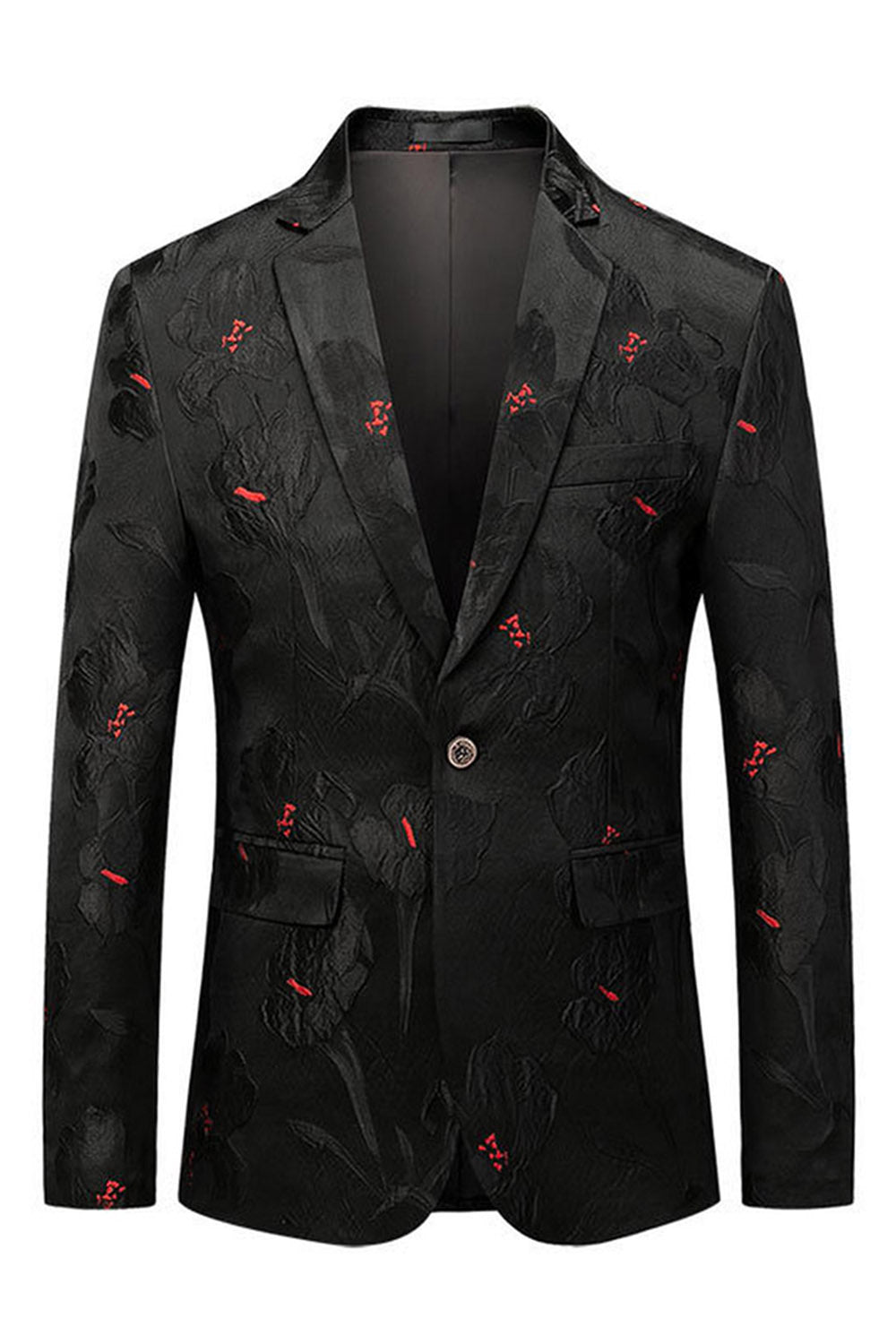 Black Jacquard Notched Lapel Prom Blazer