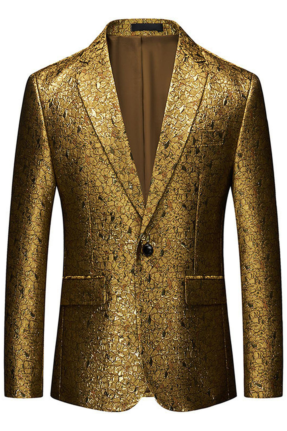 Sparkly Golden Notched Lapel Texture Prom Blazer