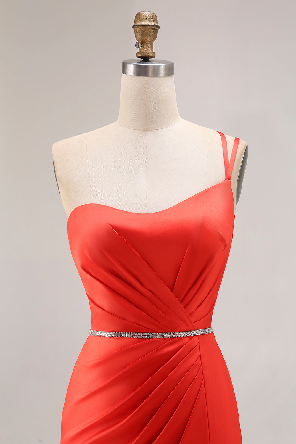 One Shoulder Orange Mermaid Beaded Long Prom Dress With Slit