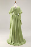 Sage Green A Line Satin Corset Keyhole Long Evenning Dress with Cap Sleeves