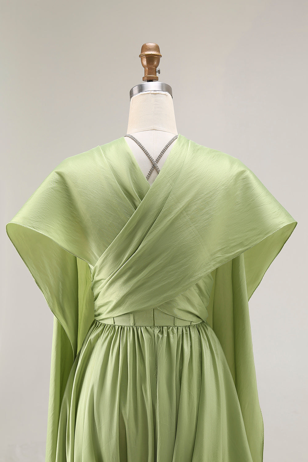 Sage Green A Line Satin Corset Keyhole Long Evenning Dress with Cap Sleeves