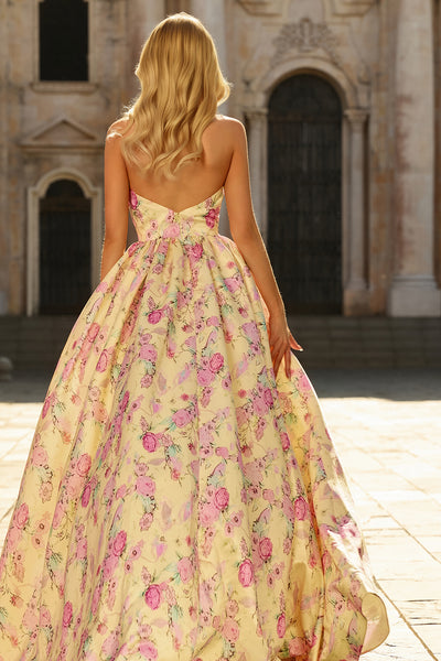 pink and yellow prom dress ZAPAKA Women Flowers Long with Slit A Line Deep V Neck Backless Wedding Guest Dress, Yellow Pink Flower / US2 meta-related-collection-middleton-collection Happy Friday! I'm finally The voluminous multi Style:Blouse(Pre-Sale30days)