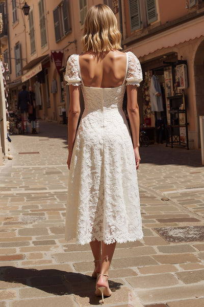 midi lace dress for wedding ZAPAKA Women Ivory A Line Bridal Dress with Cap Sleeves, Ivory / US16W april week 2 inspired look What to Wear to SIZE:US 6.5 - MX 23.5