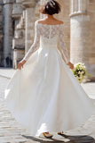 Ivory Off the Shoulder A Line High-Low Engagement Dress with Lace