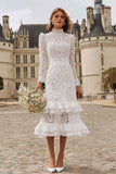 Ivory Mermaid Lace Tiered Ruffled Courthouse Wedding Dress