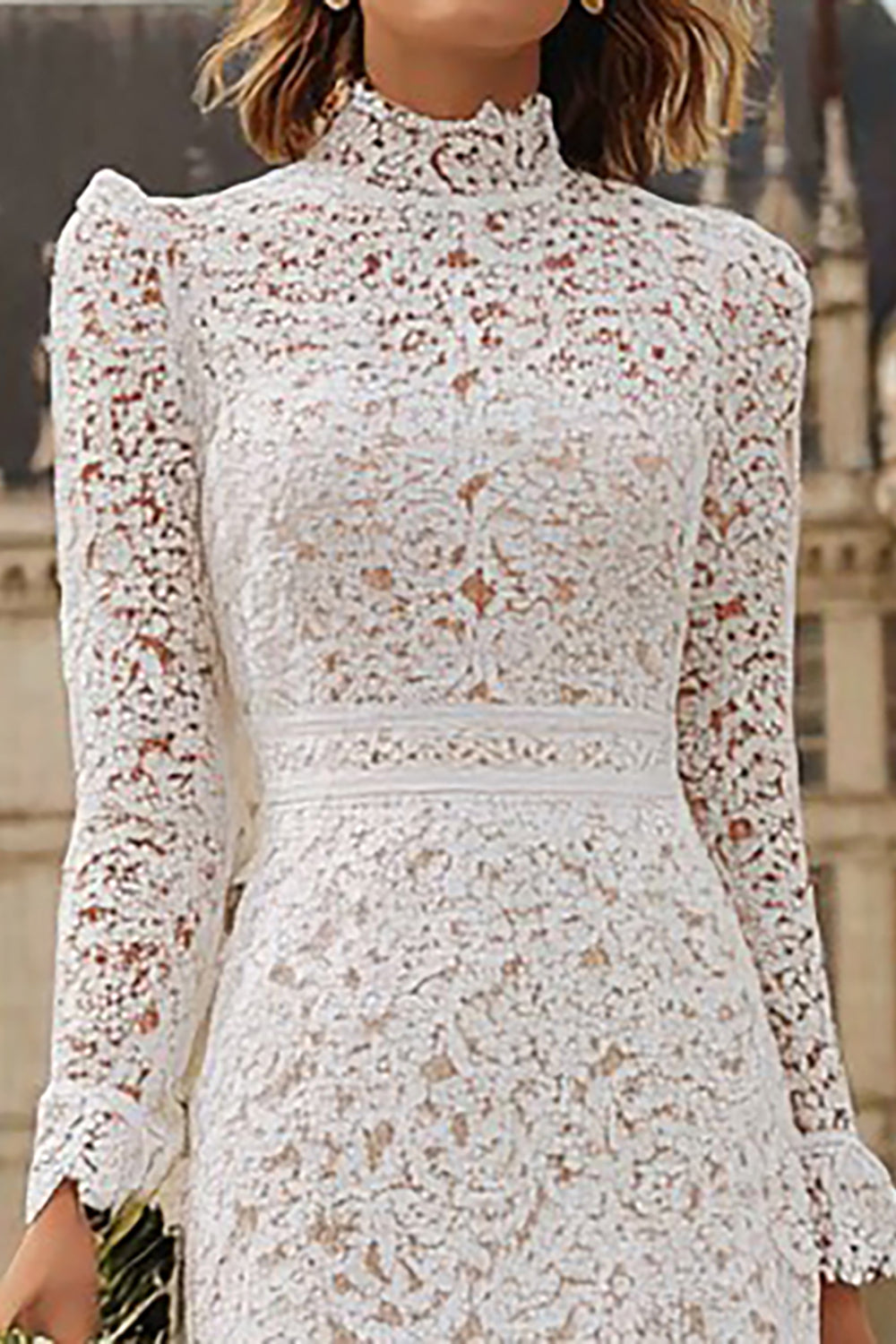 Ivory Mermaid Lace Tiered Ruffled Courthouse Wedding Dress