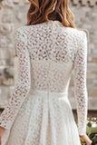 Ivory Lace A Line High Neck Rehearsal Dinner Dress