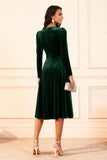 Dark Green A Line Velvet Long Sleeve Holiday Party Dress