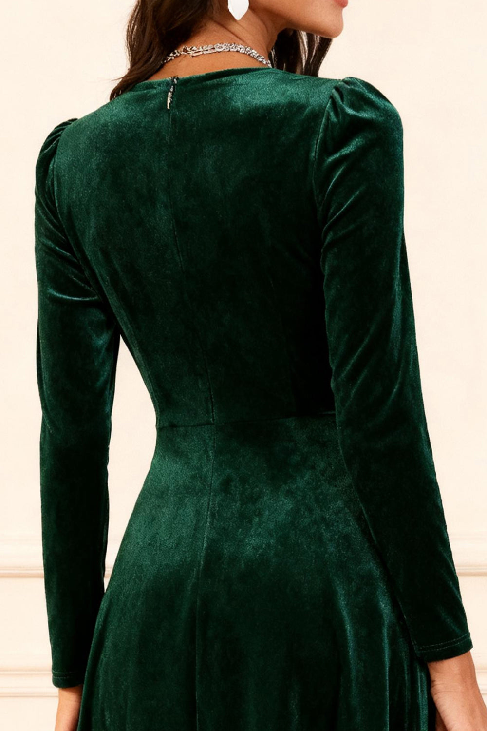 Dark Green A Line Velvet Long Sleeve Holiday Party Dress