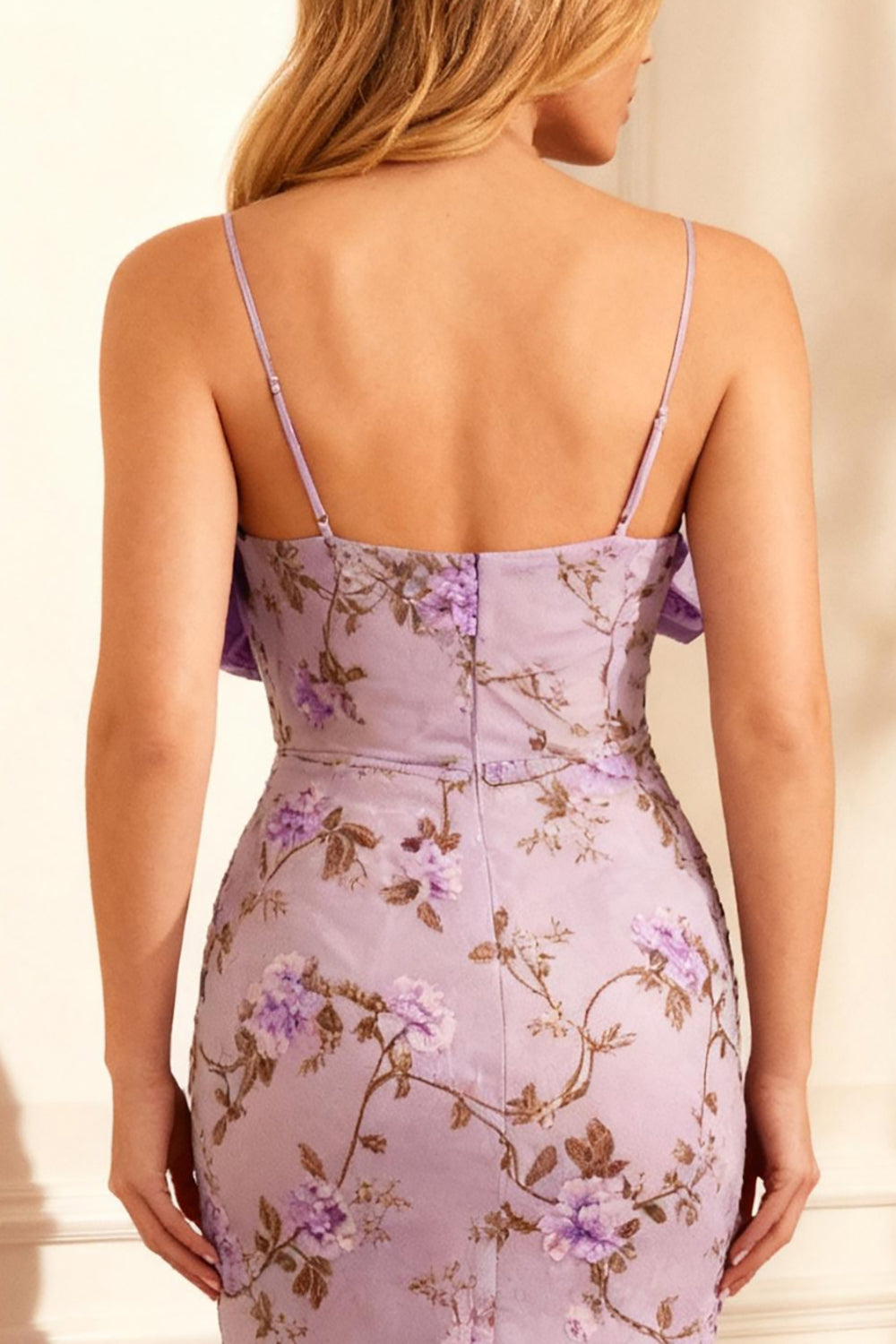 Purple Floral Mermaid Long Prom Dress With Bow