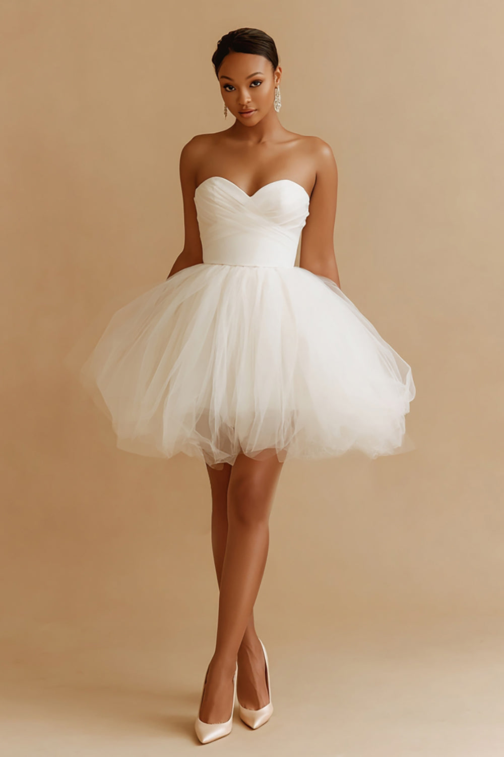 White Tulle A Line Sweetheart Short Wedding Dress