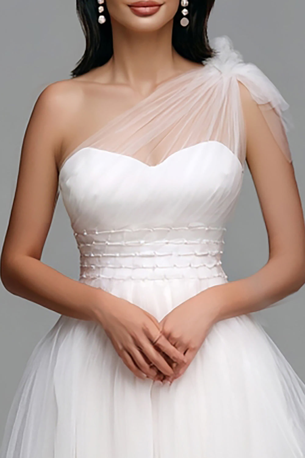 White One Shoulder Tulle High Low Engagement Dress