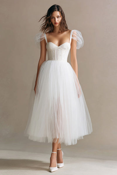 ZAPAKA Women White Wedding Reception Dress Corset A Line Tulle