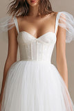 White Corset A Line Tulle Wedding Reception Dress