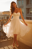 White Strapless A Line Mini Rehearsal Dinner Dress