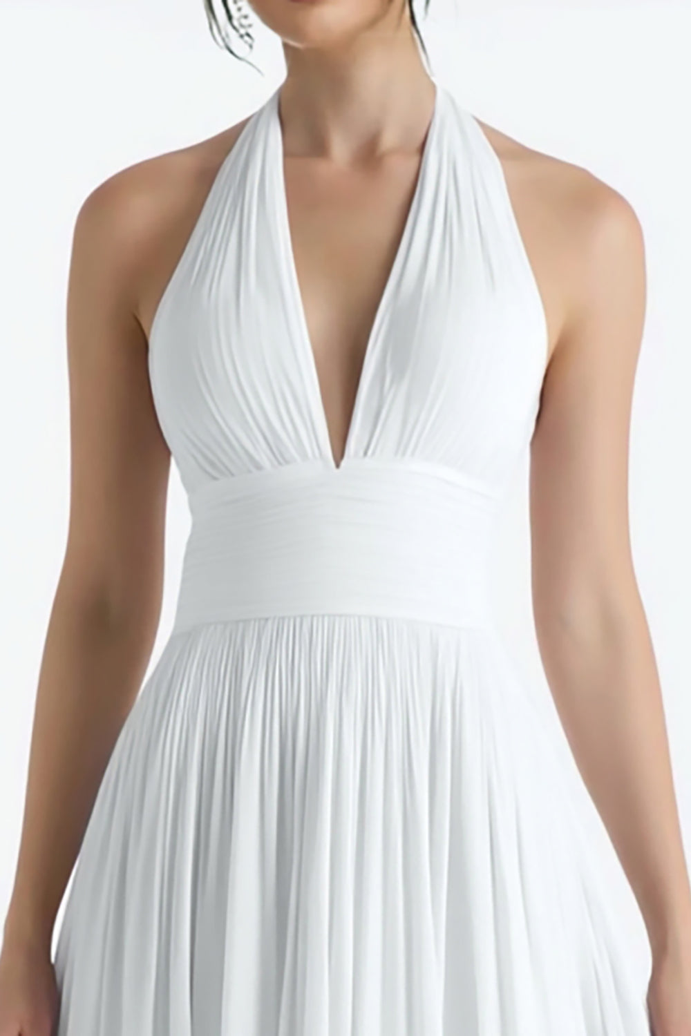 White Halter A Line Midi Rehearsal Dinner Dress