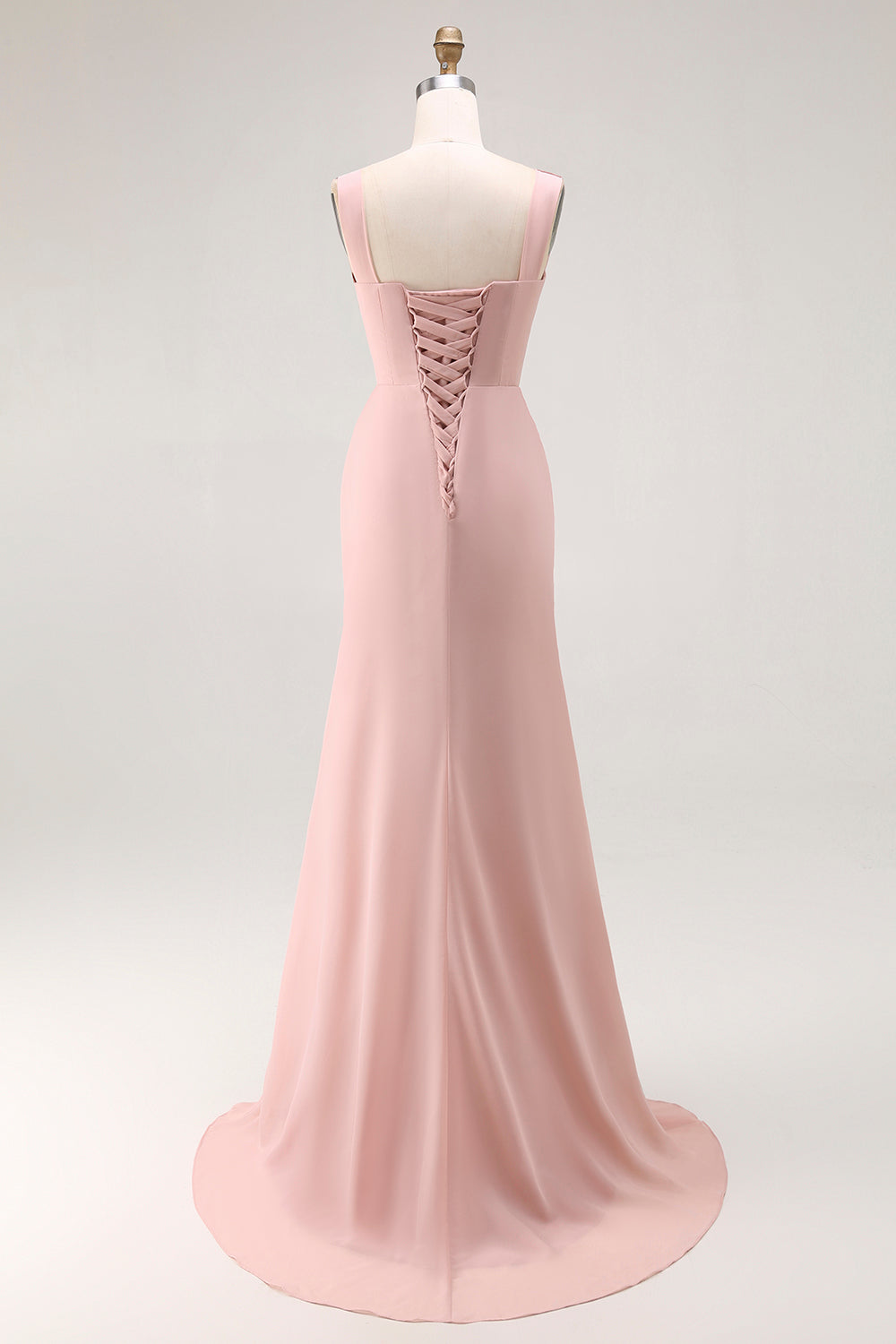 Blush Pink Mermaid Cowl Neck Bridesmaid Dress With Slit