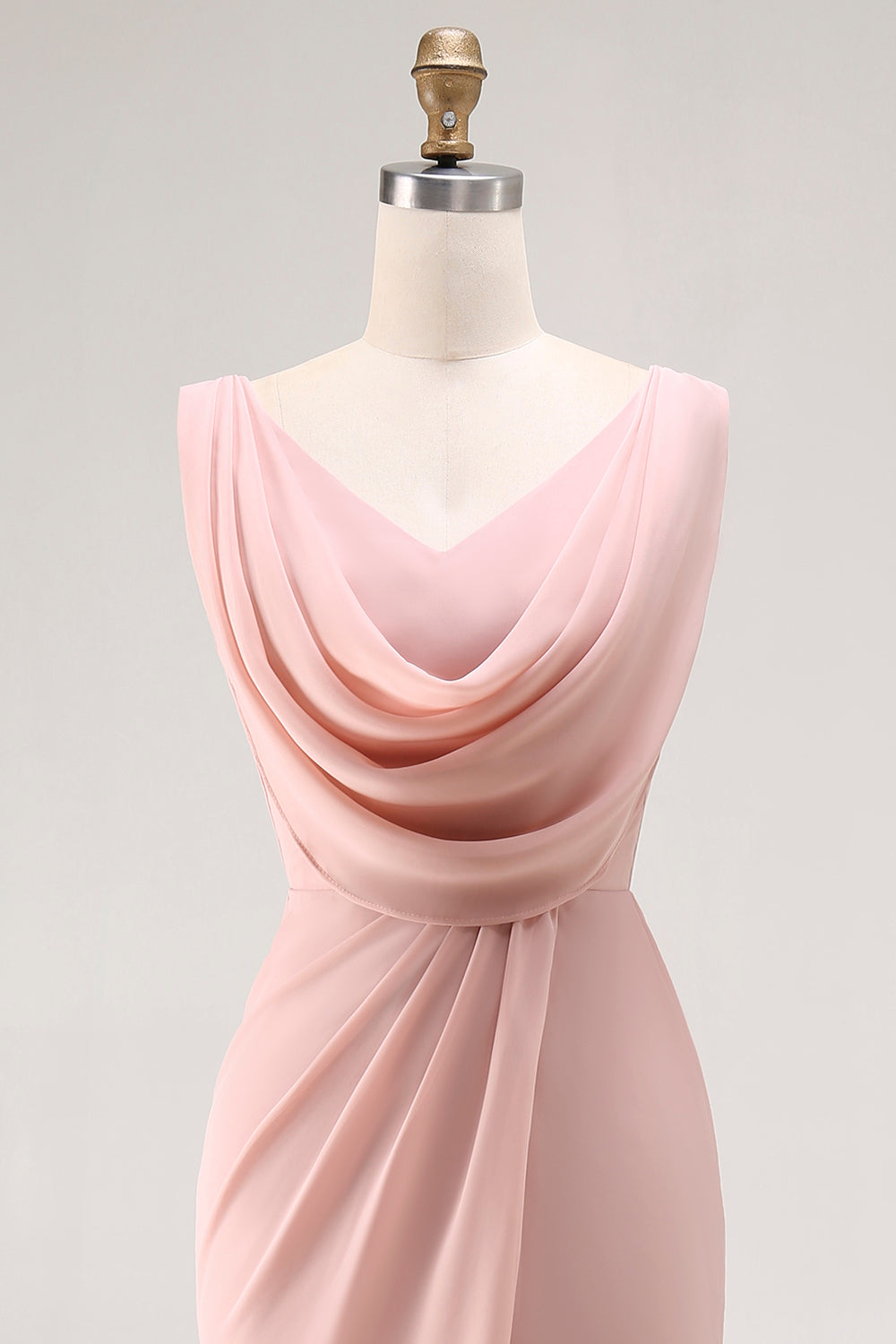 Blush Pink Mermaid Cowl Neck Bridesmaid Dress With Slit