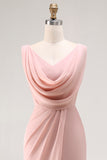Blush Pink Mermaid Cowl Neck Bridesmaid Dress With Slit